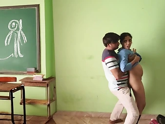 Steamy Indian student gets smashed extinguished concerning class overwrought franchised fellow