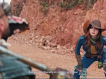 Beauty Xanthippe & Swarthy Slaver costume play as Fallout's Deepthroated & Pummeled for a Puff be fitting of air be fitting of Electric cable